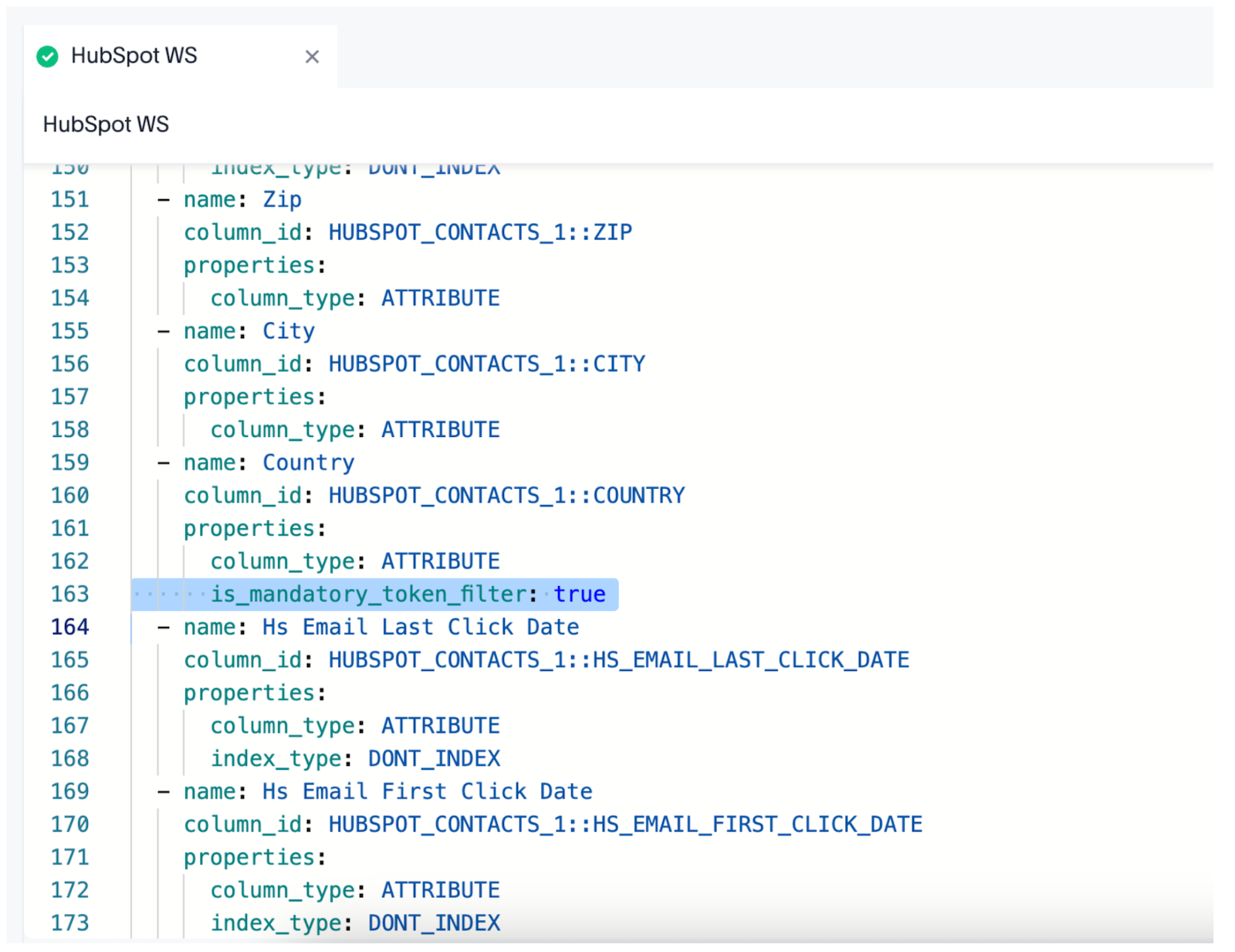 Filter settings for ABAC token